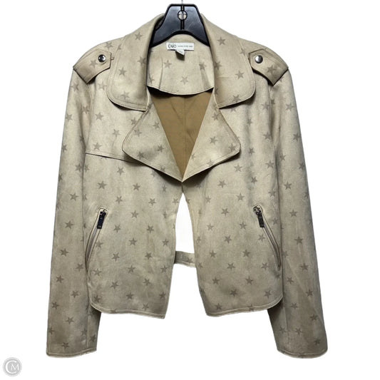 Faux Suede Star Jacket Moto By Cato In Cream, Size: M