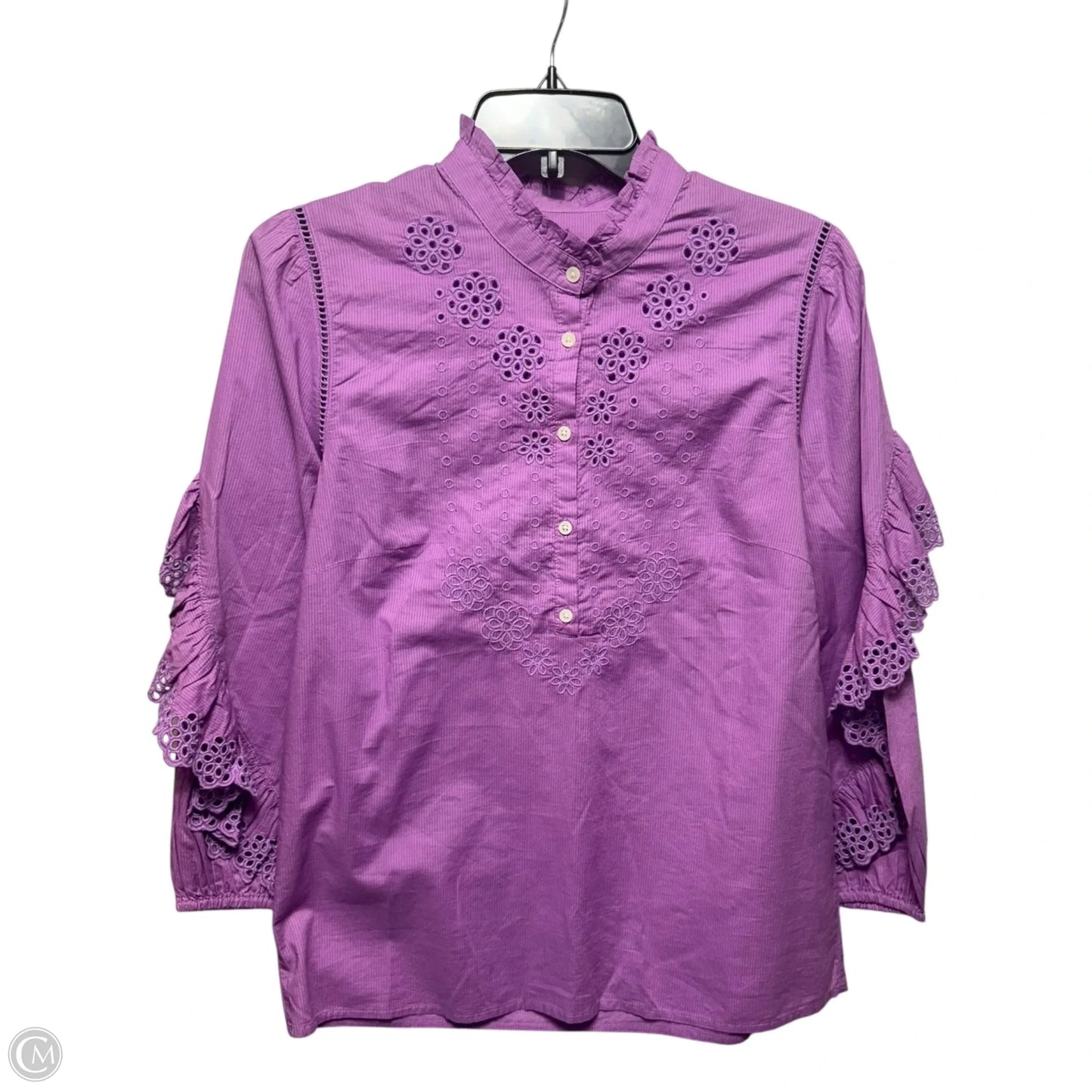 Eyelet Blouse Long Sleeve By J. Crew In Purple, Size: Xs