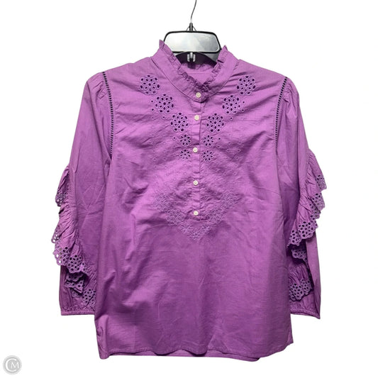 Eyelet Blouse Long Sleeve By J. Crew In Purple, Size: Xs