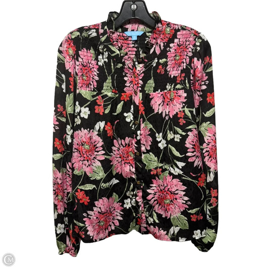 Long Sleeve Smocked Button-Up Floral Print Top By Draper James In Floral Print, Size: M