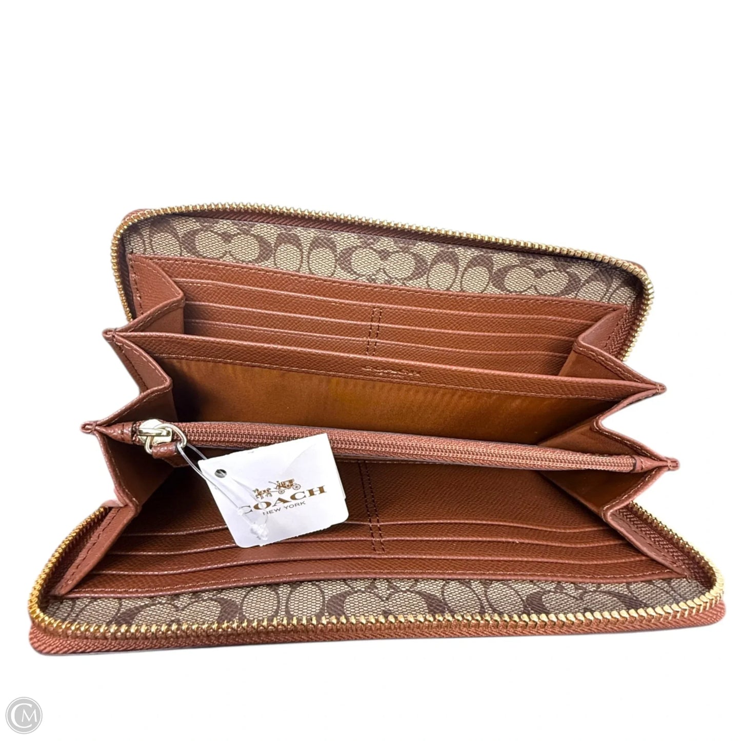 Crossgrain Leather Accordion Zip Wallet Designer By Coach, Size: Medium