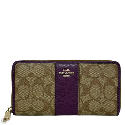 Signature PVC Leather Accordion Zip Wallet In Khaki/Plum Designer By Coach, Size: Medium