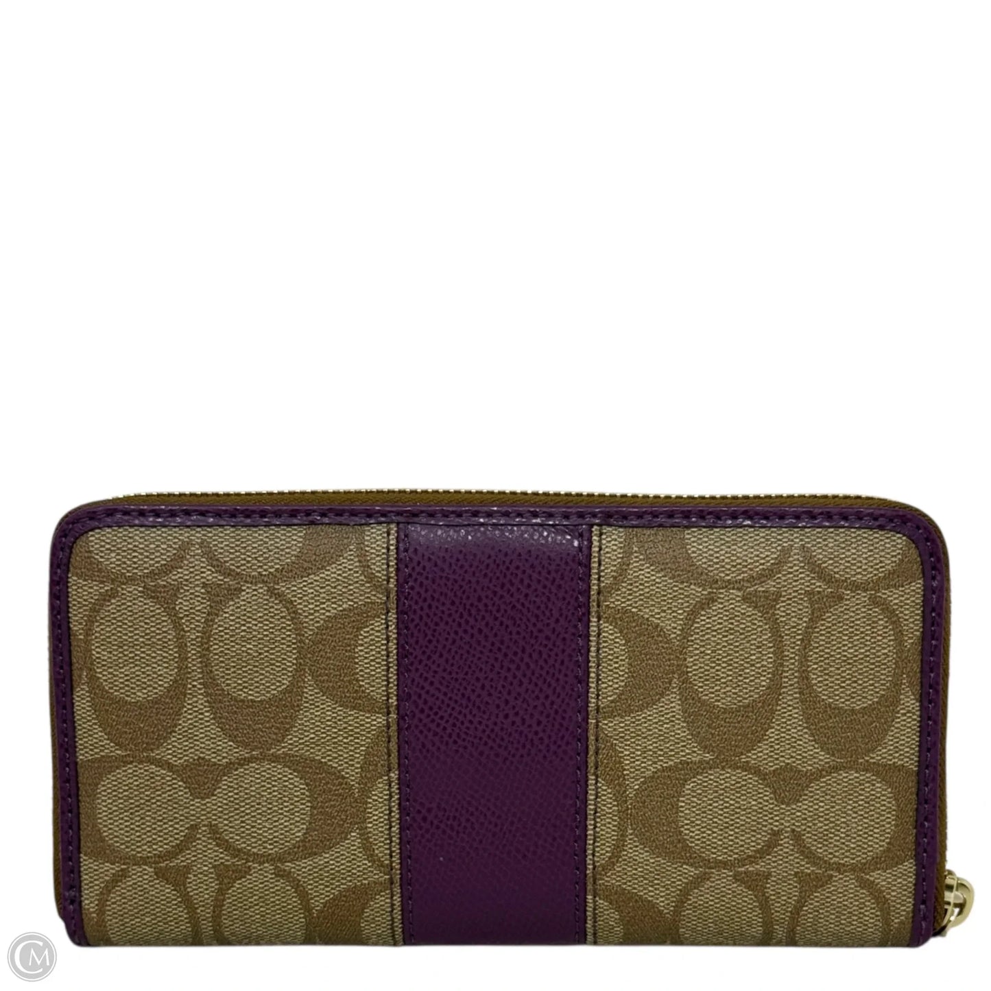 Signature PVC Leather Accordion Zip Wallet In Khaki/Plum Designer By Coach, Size: Medium
