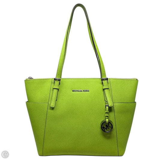 Jet Set East West Top-Zip Saffiano Leather Tote In Pear Designer By Michael Kors, Size: Medium