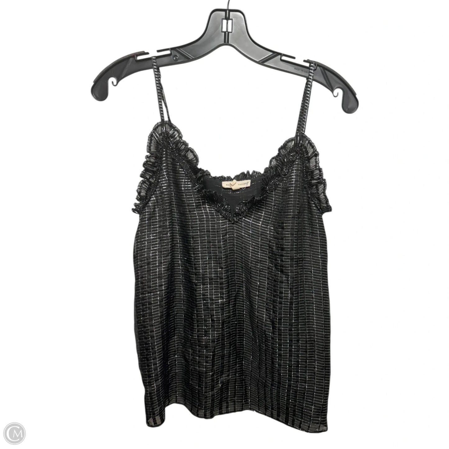 Ruffle Detail Silk Metallic Cami Top Sleeveless By Rebecca Taylor In Black & Silver, Size: 6