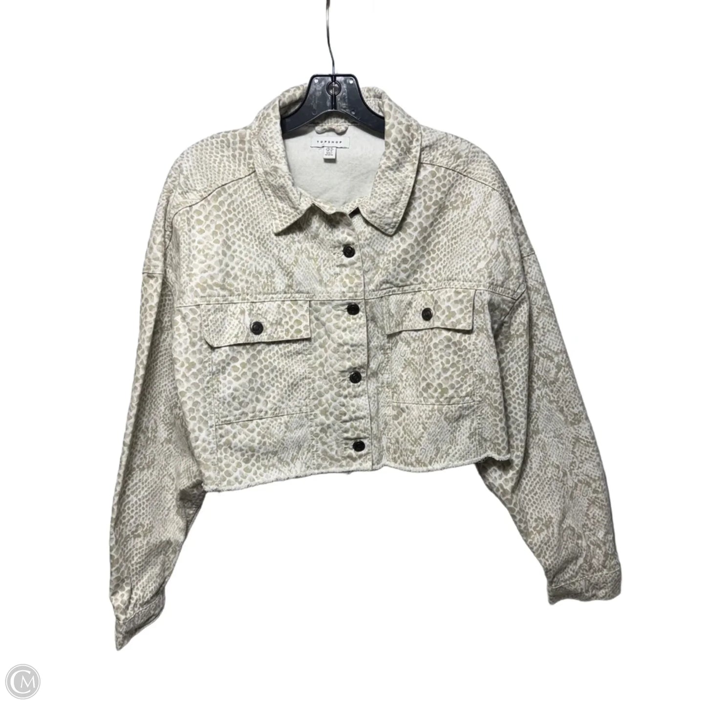 Cropped Jacket Denim By Topshop In Snakeskin Print, Size: 12
