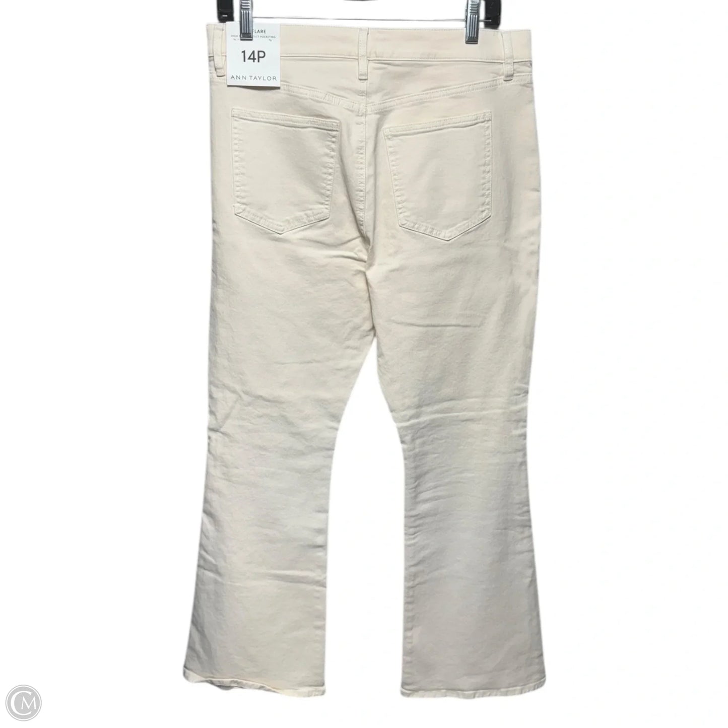 The Flare High Rise Perfect Pocketing Jeans By Ann Taylor In Cream Denim, Size: 14 Petite