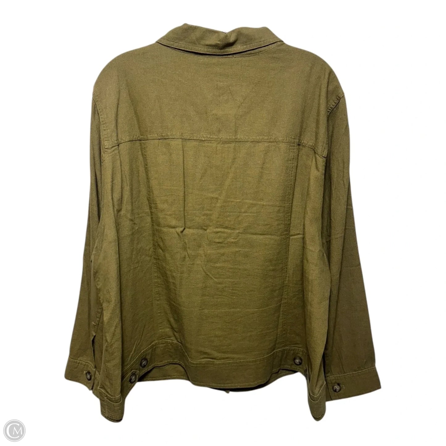 Linen Blend Jacket Shirt By Tahari In Green, Size: 2x
