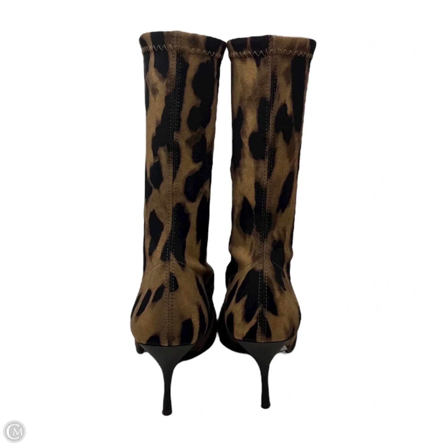 Leopard Stiletto Sock Boots Designer By Stuart Weitzman In Animal Print, Size: 8.5