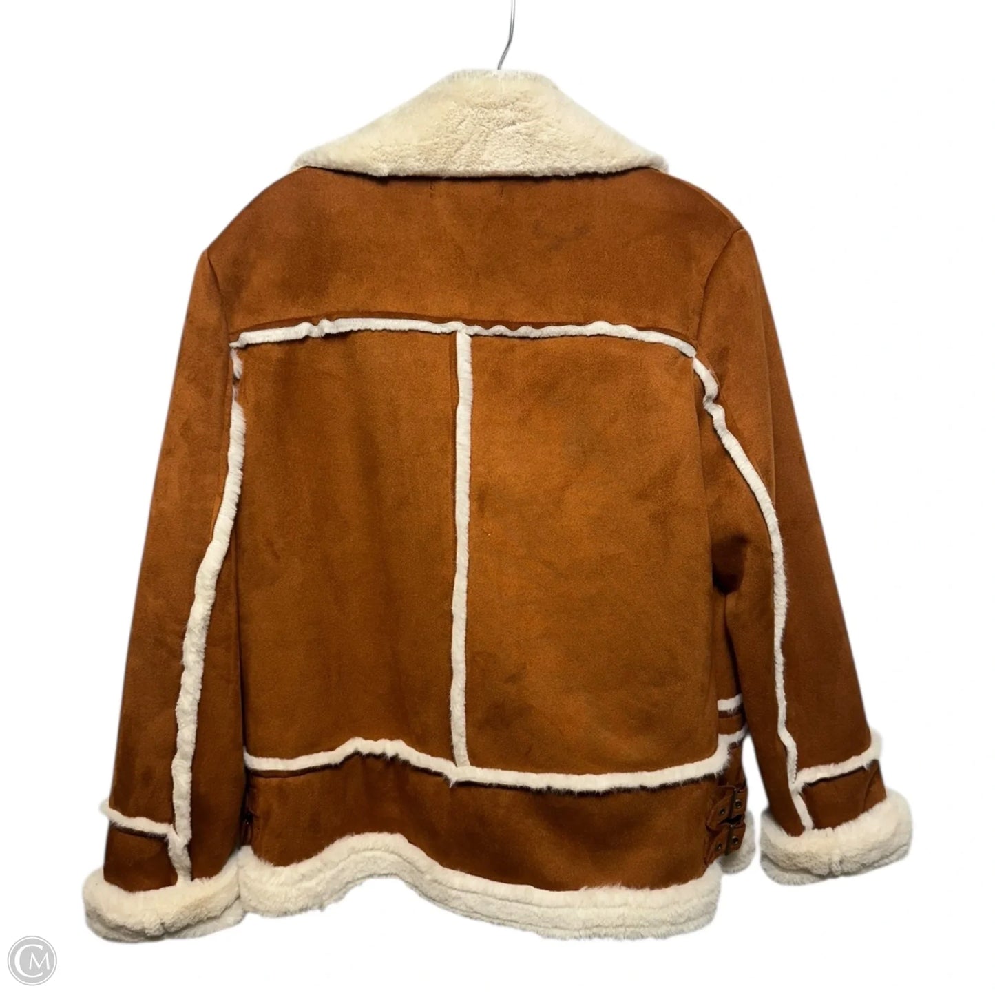 Faux Shearling Moto Jacket By Halogen In Orange & Cream, Size: M