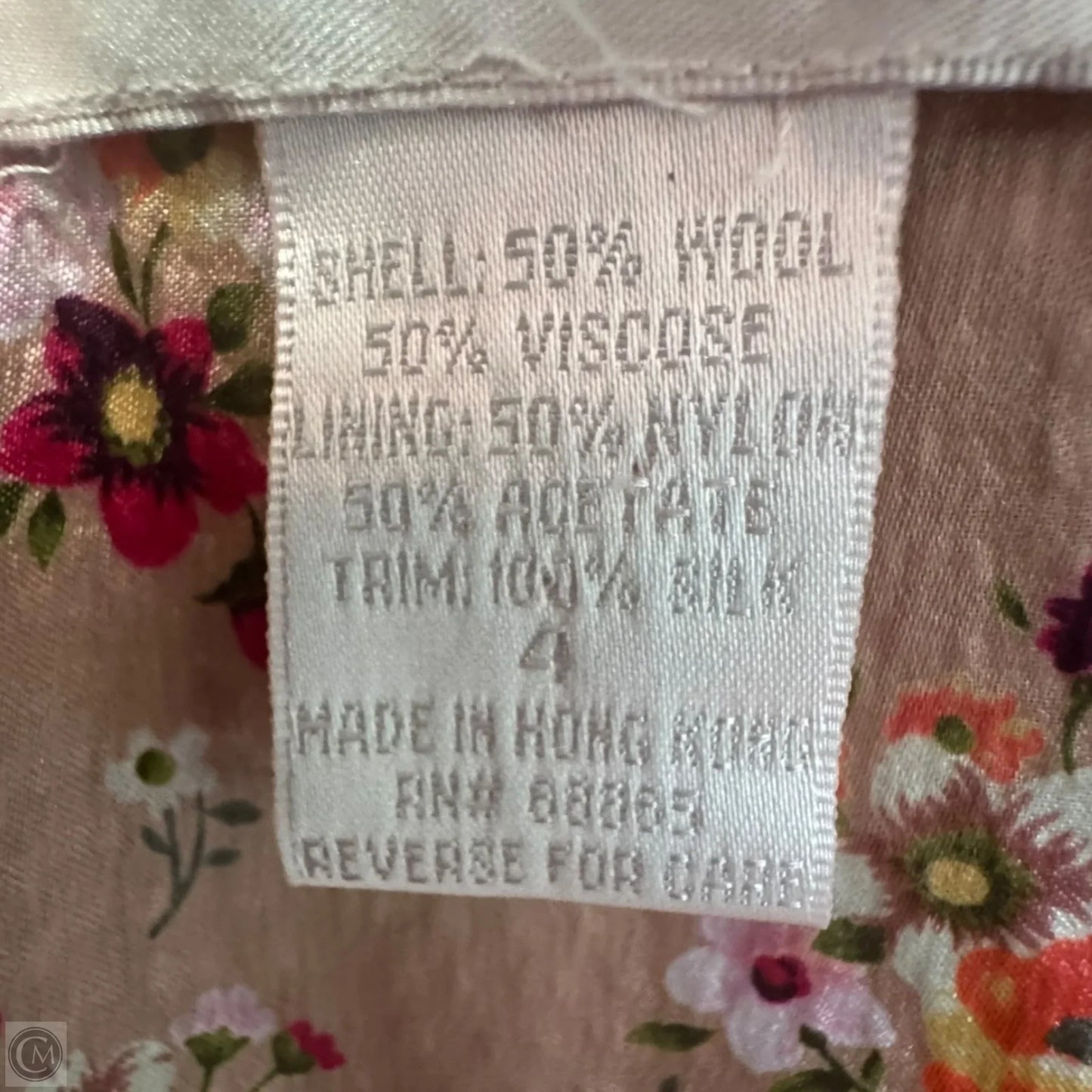 Vintage Y2K Silk Trim Wool Blend Herringbone Tweed Jacket By Rebecca Taylor In Grey & Pink, Size: 4