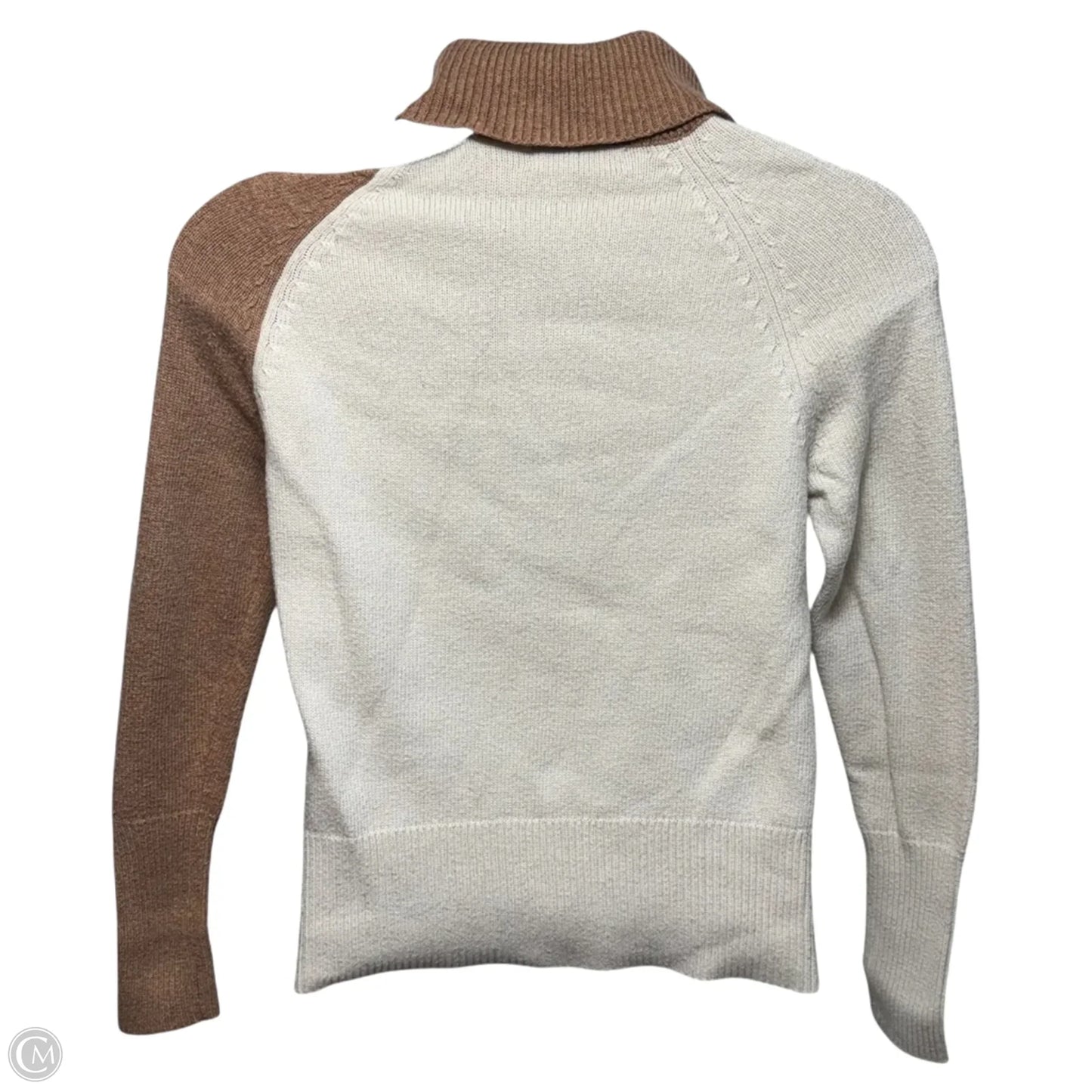 Cutout Wool BlendTurtleneck Sweater By Central Park West In Cream & Tan, Size: M