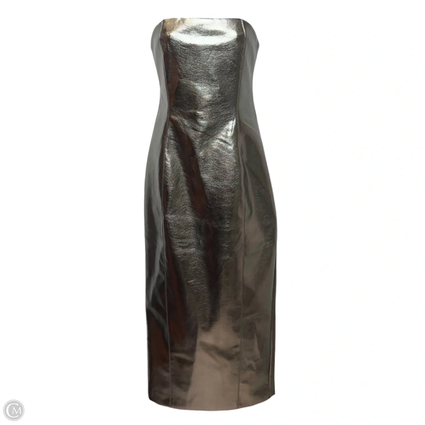 Metallic Bustier Faux Leather Strapless Midi Dress By 7 For All Mankind In Silver, Size: S