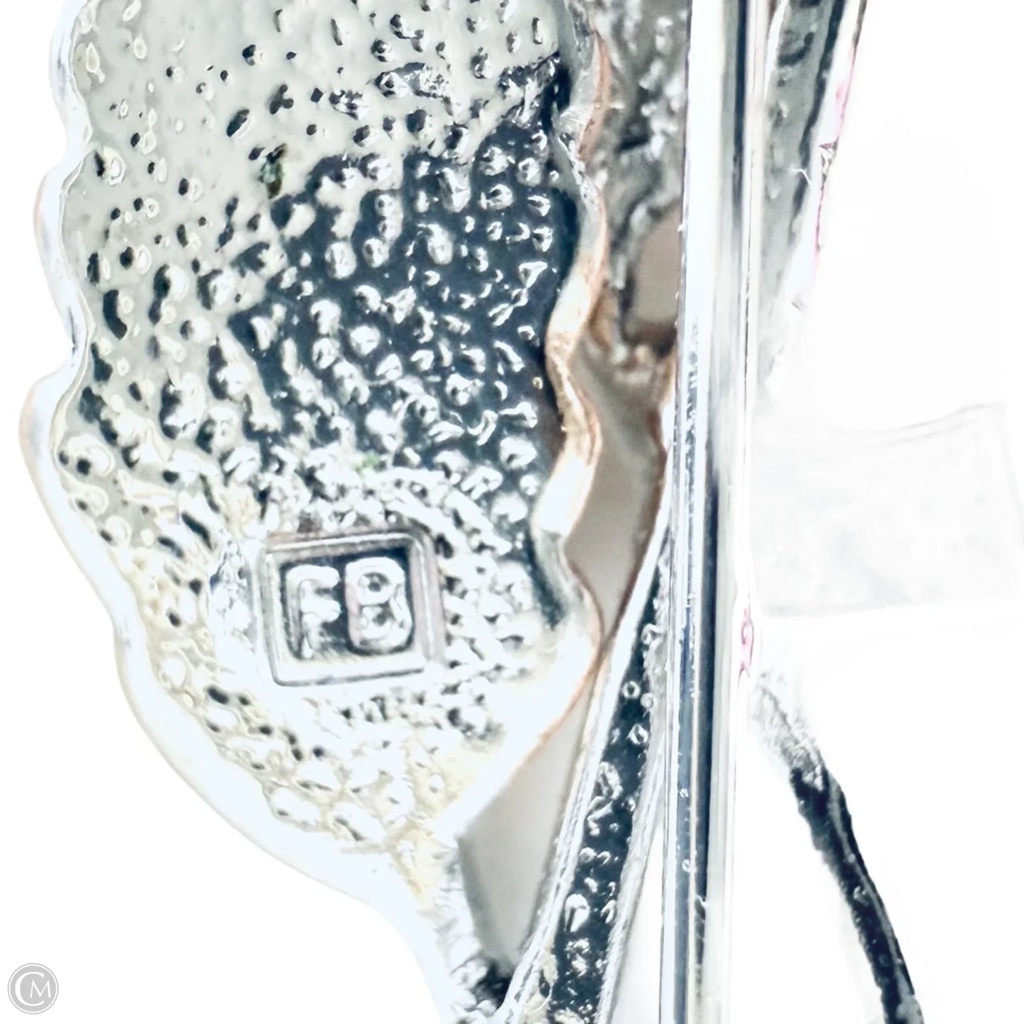 Vintage Two Tone Feather Leaf & Crystal Pin By FB