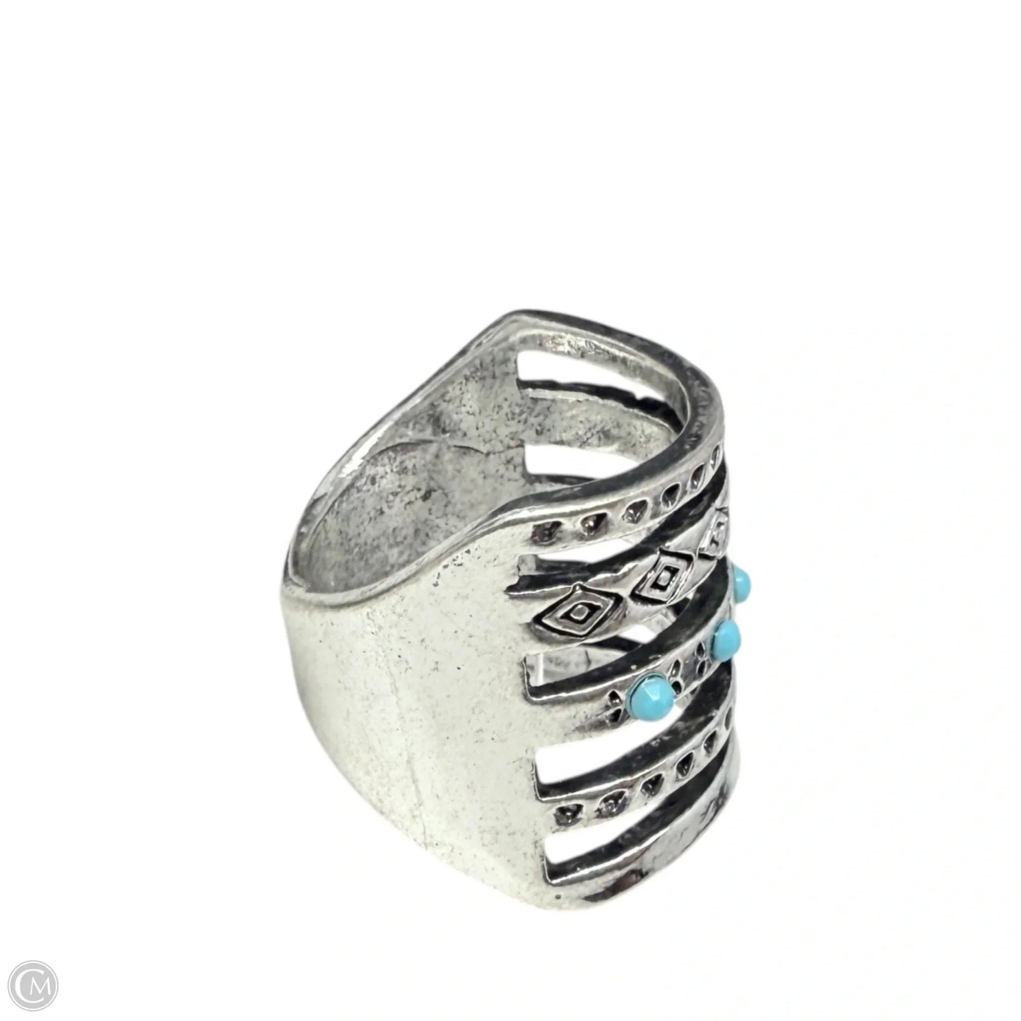 Sterling Silver Aztec Engraved Turquoise Ring By Boho Magic, Size: 9