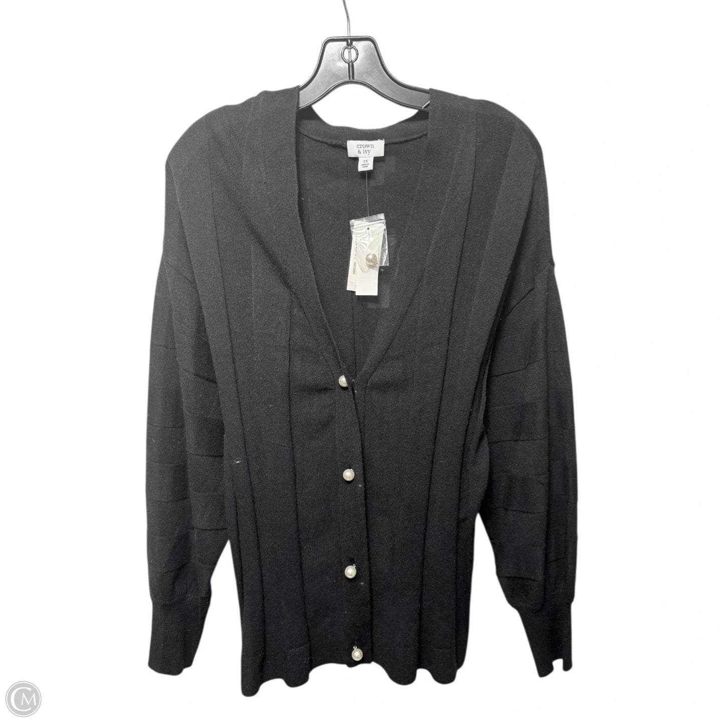Pearl Button Sweater Cardigan By Crown And Ivy In Black, Size: 1x