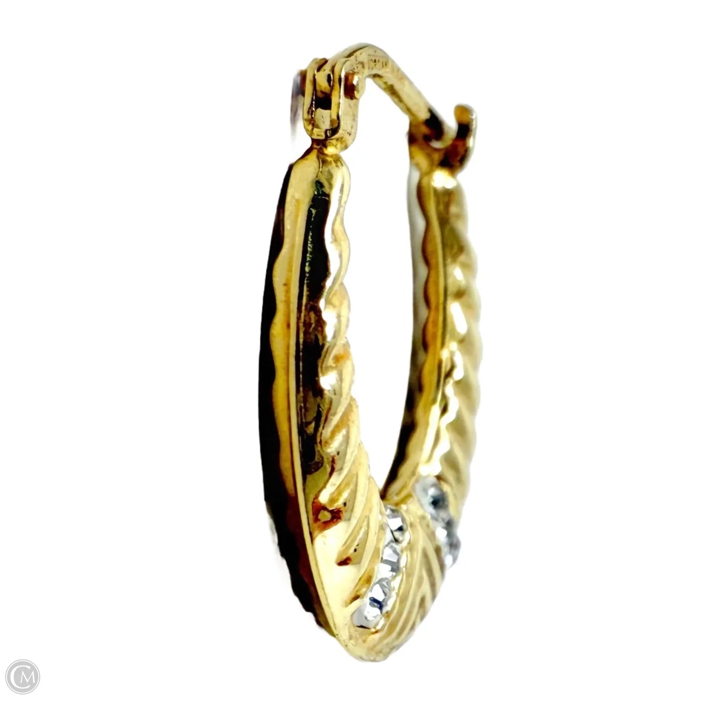 18K Yellow Gold Over Sterling Silver & Crystal Textured Hoop Earrings By Jordan