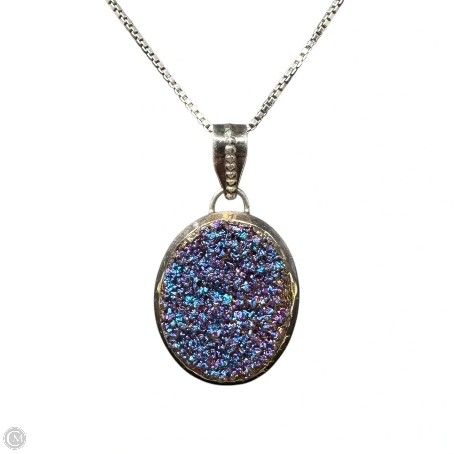 Sterling Silver & Iridescent Druzy Pendant Necklace
