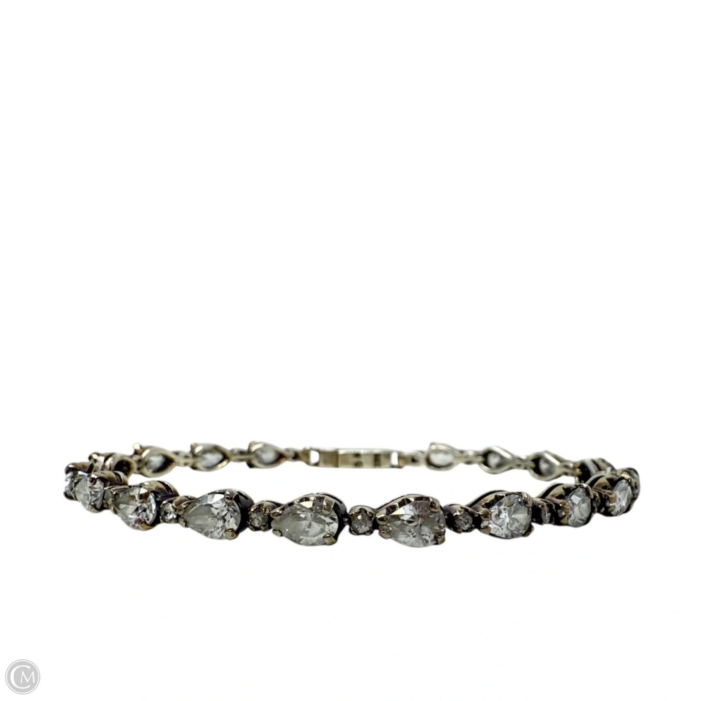 Sterling Silver & Horizontal Pear CZ Tennis Bracelet