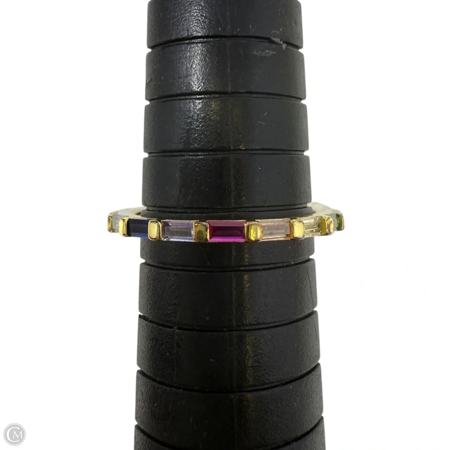 Gold Over Sterling Silver Baguette Cut Multi Stone Eternity Band Ring, Size: 7