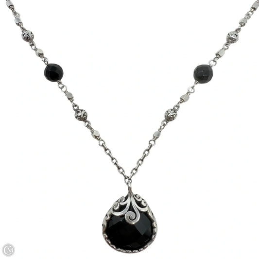 Sterling Silver Bulb-Shaped Faceted Black Onyx Pendant with Black Onyx  & Scroll Bead Link Chain Necklace By Lois Hill