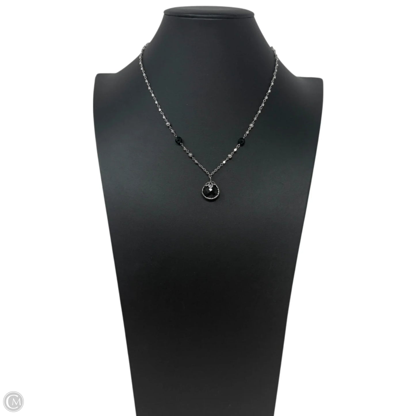 Sterling Silver Bulb-Shaped Faceted Black Onyx Pendant with Black Onyx  & Scroll Bead Link Chain Necklace By Lois Hill