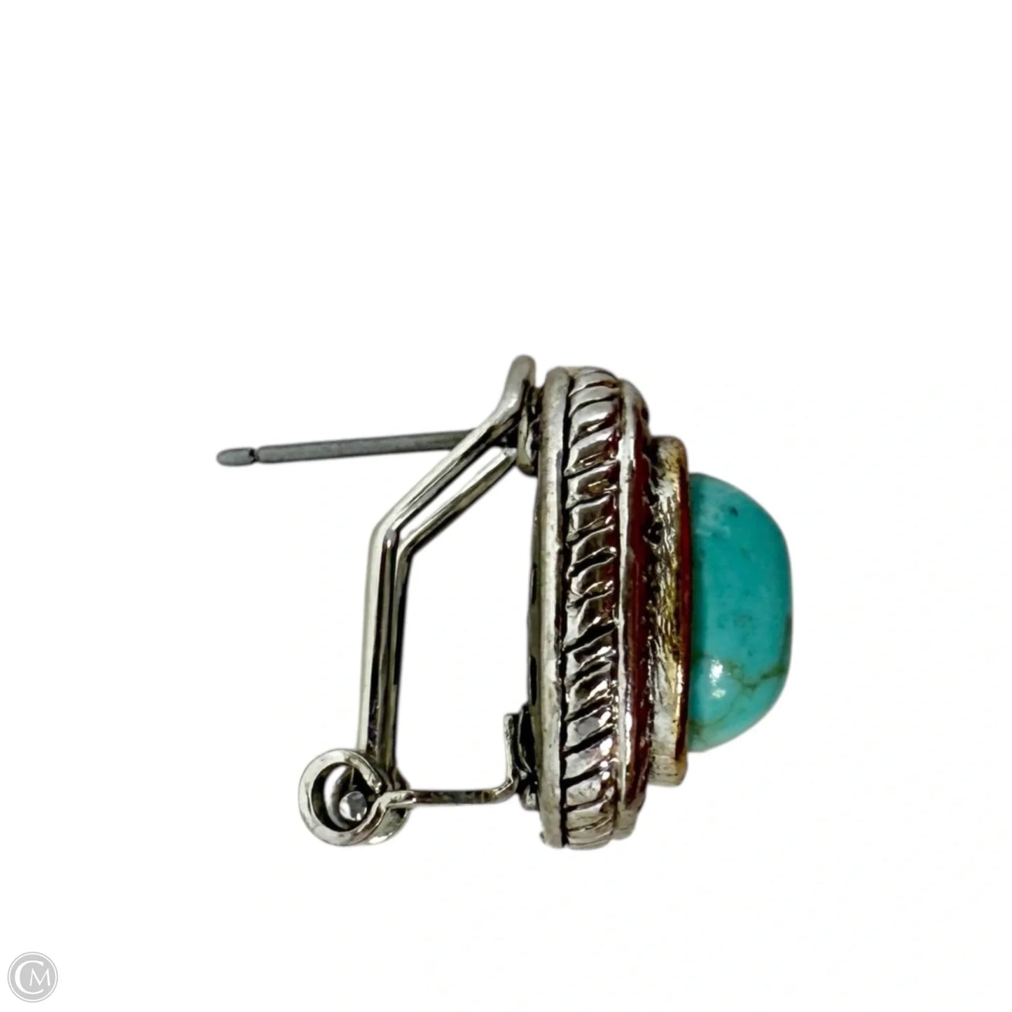 Turquoise, Silver & Gold Tone Cable Square Omega Latch Post Earrings