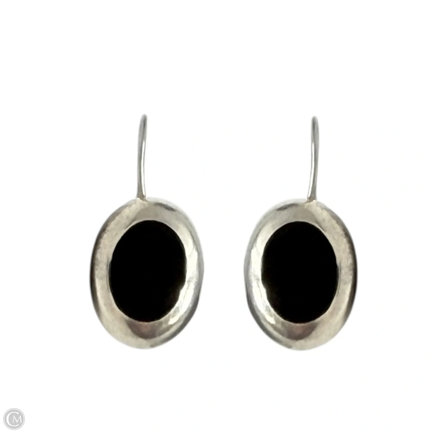 Mexican Sterling Silver & Black Onyx Oval Drop Earrings