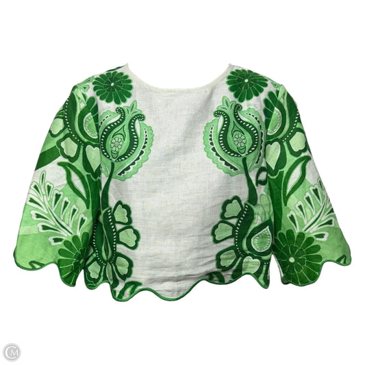 Color Festival Linen Cropped Blouse By Farm Rio In Festival Green, Size: S