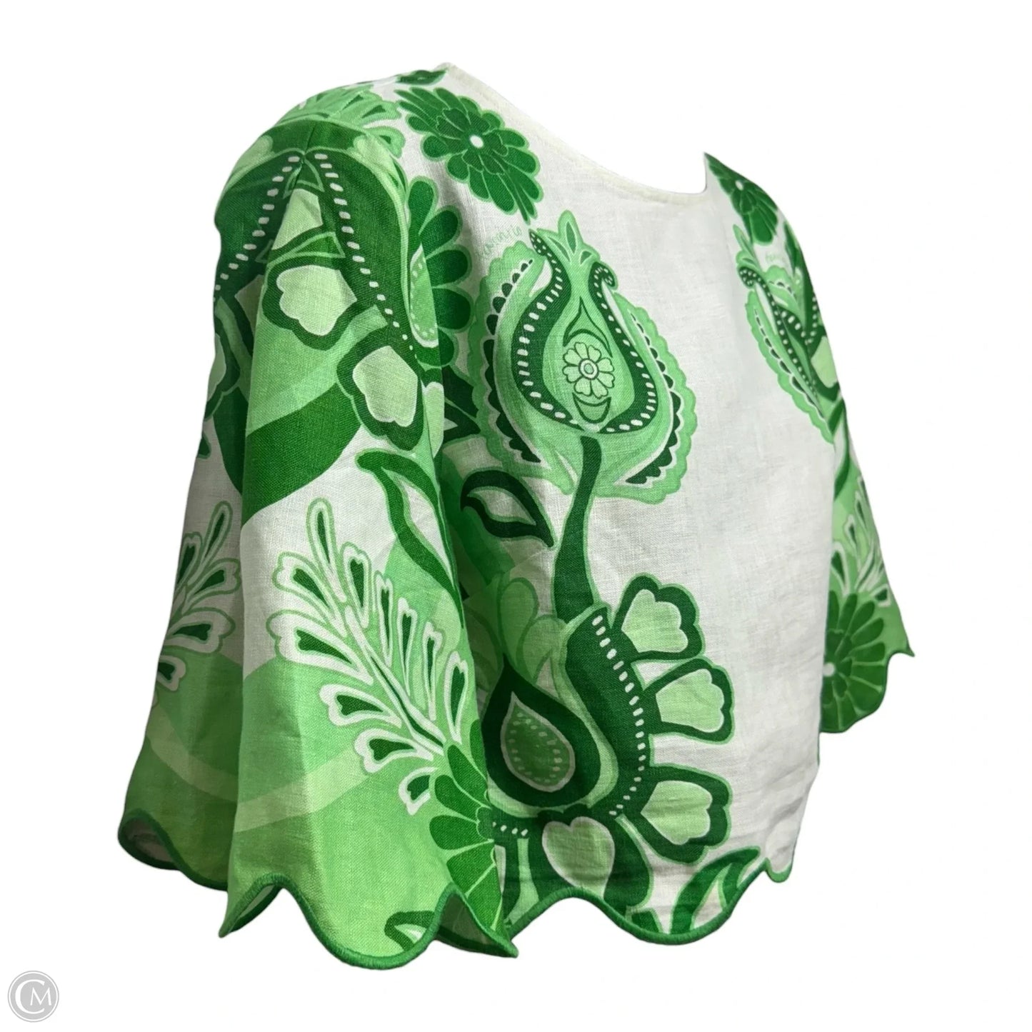 Color Festival Linen Cropped Blouse By Farm Rio In Festival Green, Size: S