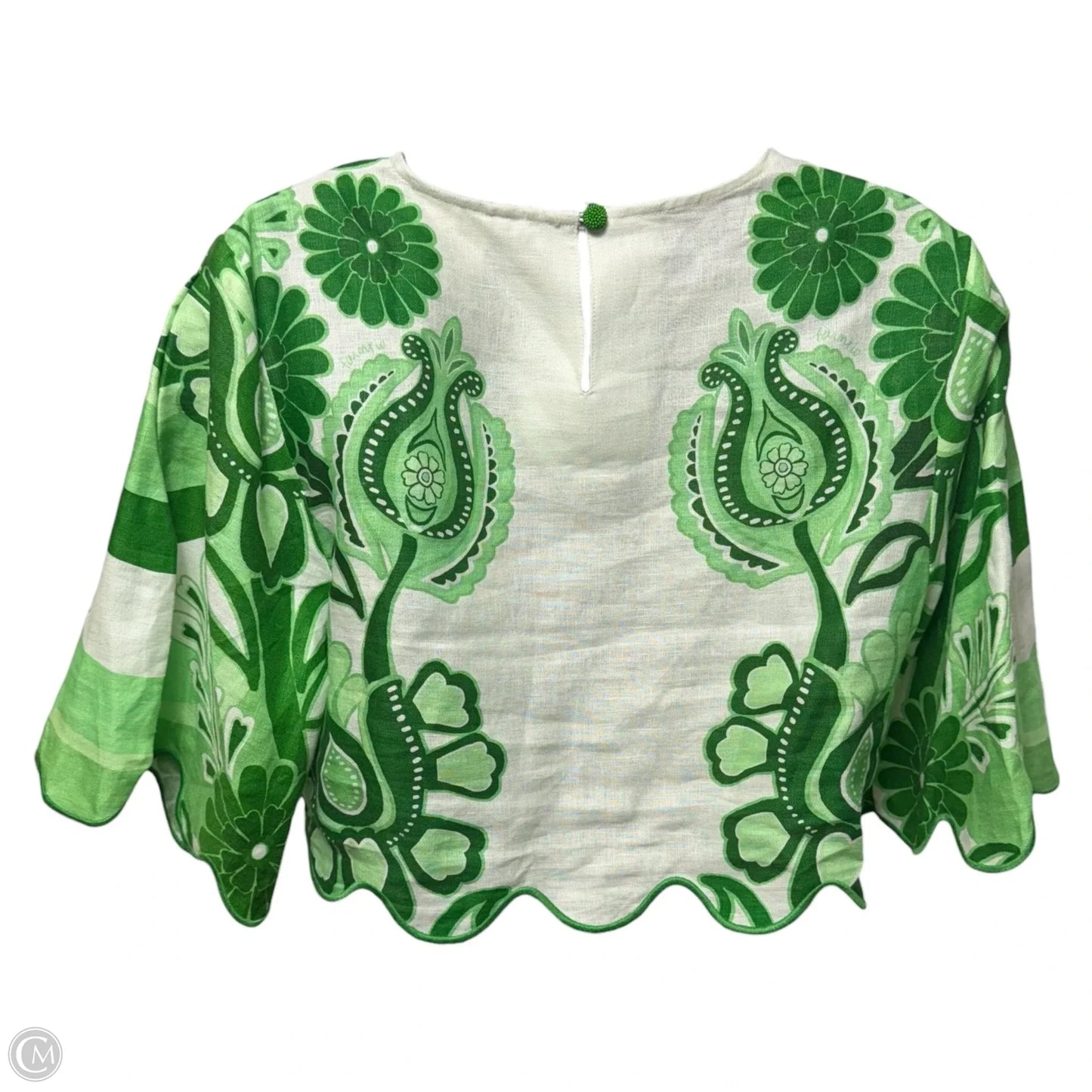 Color Festival Linen Cropped Blouse By Farm Rio In Festival Green, Size: S