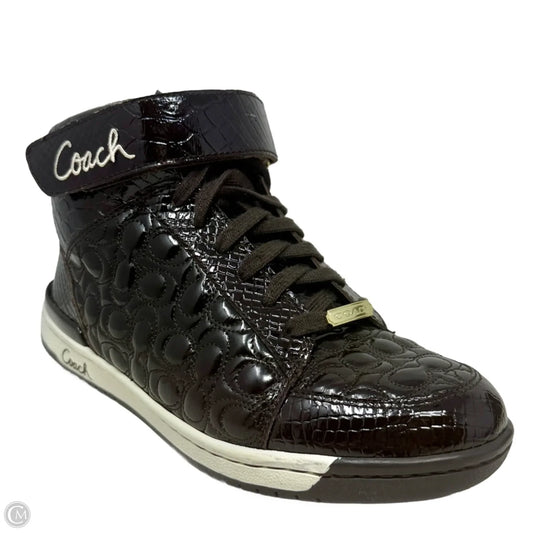 Nanette Patent Leather High Top Sneakers In Chocolate Designer By Coach In Brown, Size: 8.5