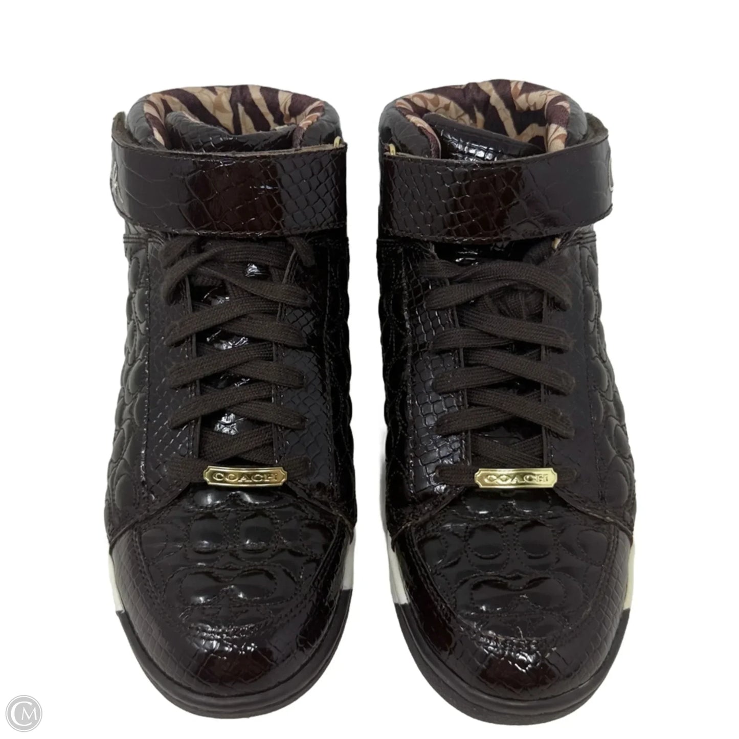 Nanette Patent Leather High Top Sneakers In Chocolate Designer By Coach In Brown, Size: 8.5
