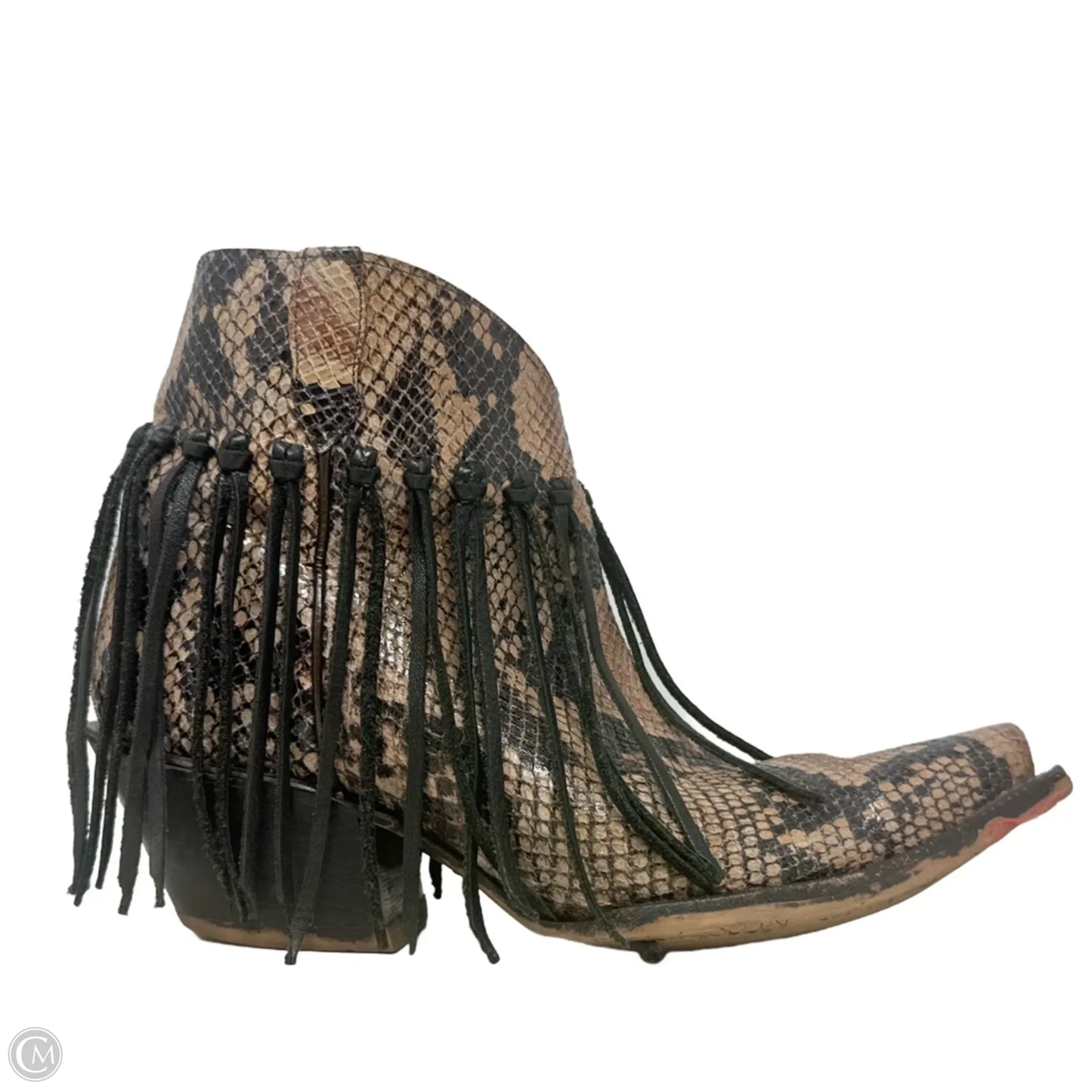 Anahi Fringe Western Snip Toe Booties By Tony Lama In Snakeskin Print, Size: 8.5