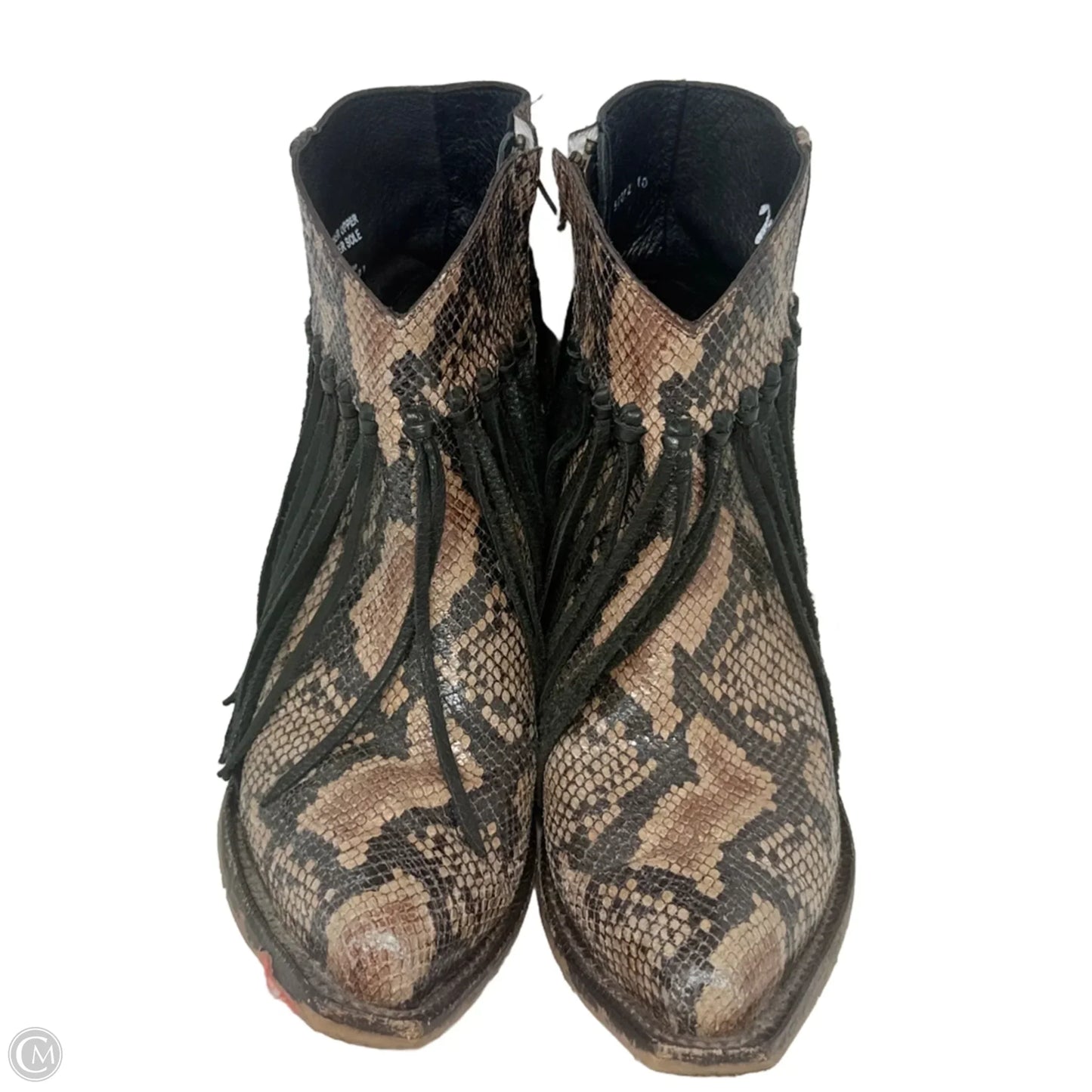 Anahi Fringe Western Snip Toe Booties By Tony Lama In Snakeskin Print, Size: 8.5