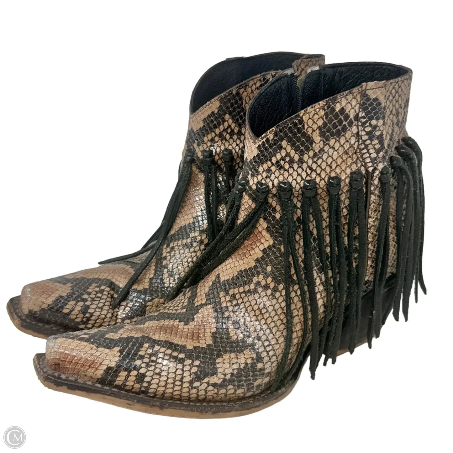 Anahi Fringe Western Snip Toe Booties By Tony Lama In Snakeskin Print, Size: 8.5