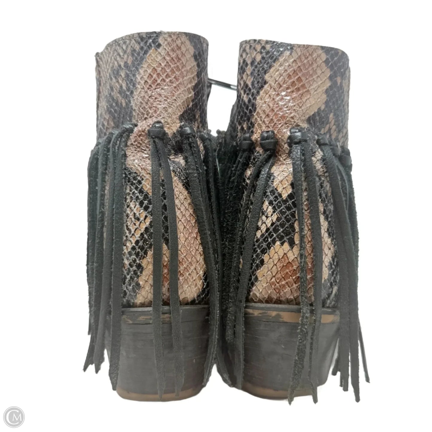 Anahi Fringe Western Snip Toe Booties By Tony Lama In Snakeskin Print, Size: 8.5