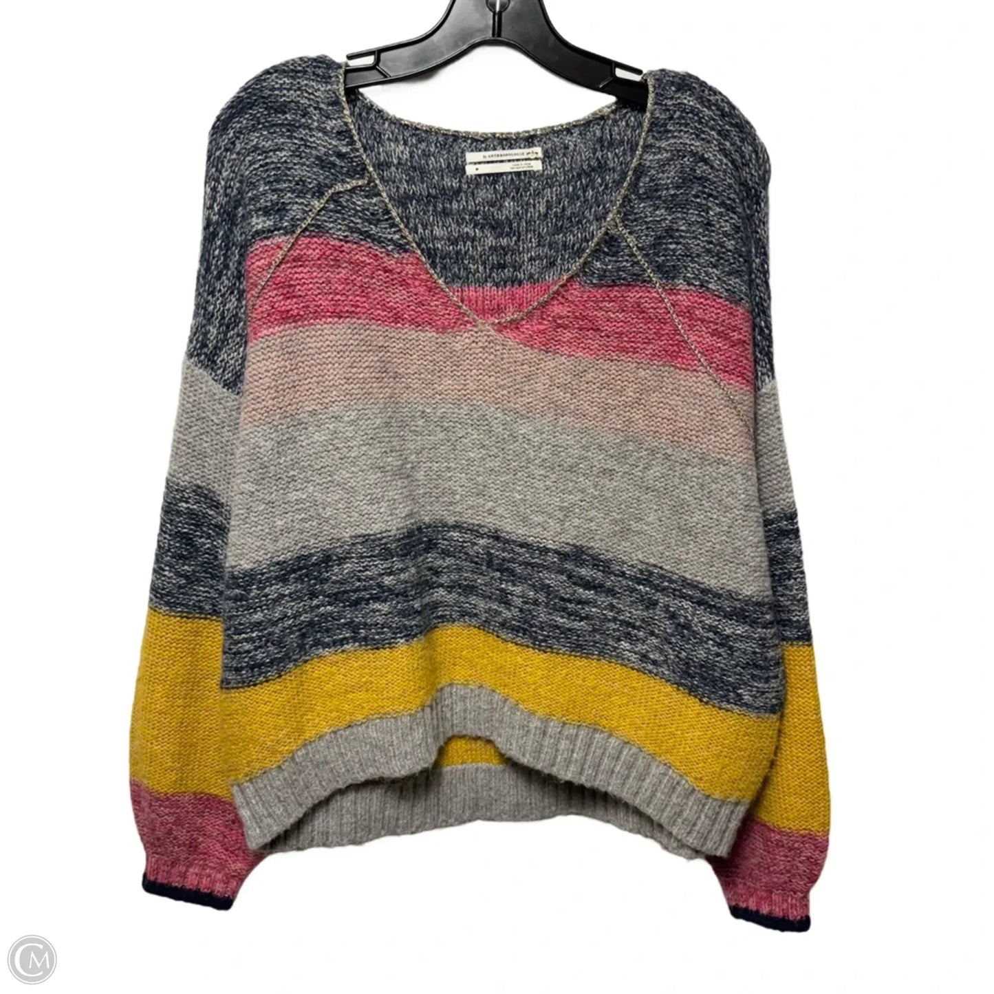 Theia Striped Metallic V-Neck Wool Alpaca Blend Sweater By Anthropologie In Multi-colored, Size: M