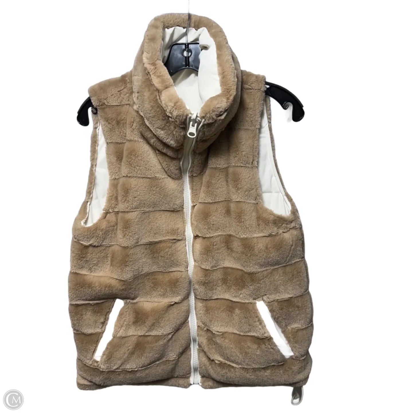 Carbon Puffer Vest Reversible to Grooved Faux Fur By ookie and lala In Tan and White, Size: S