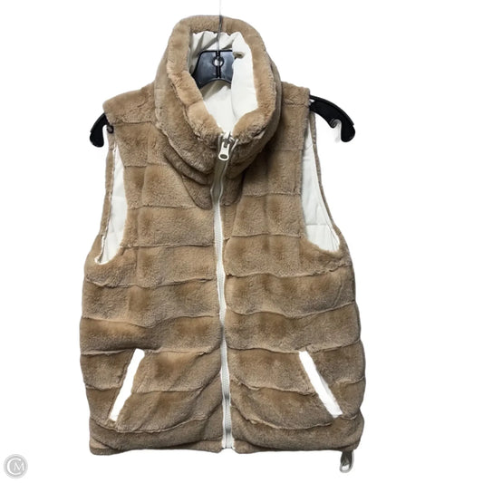 Carbon Puffer Vest Reversible to Grooved Faux Fur By ookie and lala In Tan and White, Size: S