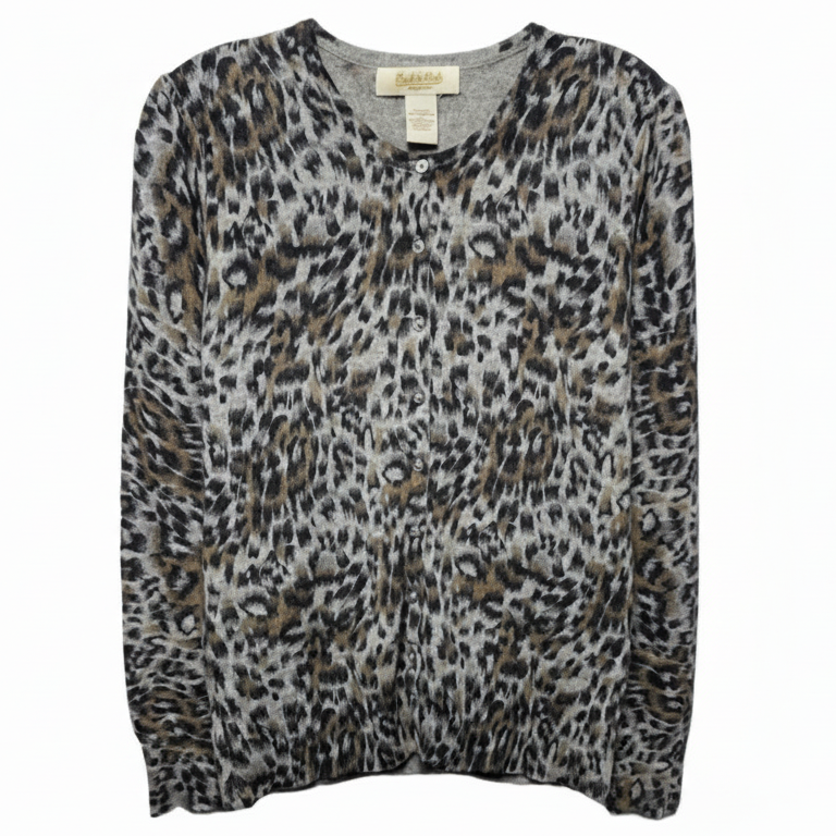 Cashmere & Silk Cardigan Sweater By Peck And Peck In Animal Print, Size: M