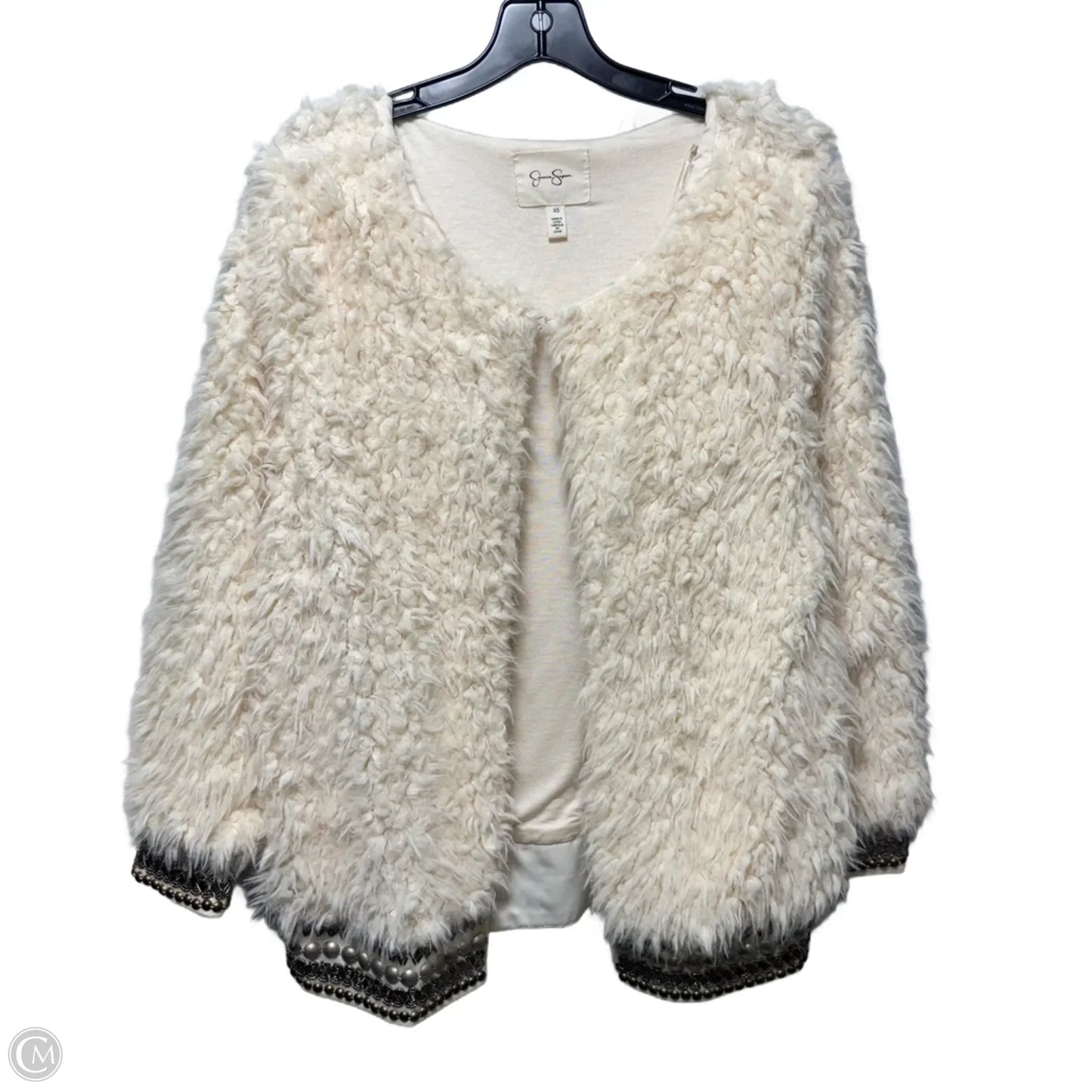 Embellished Jacket Faux Fur & Sherpa By Jessica Simpson In Cream, Size: Xs