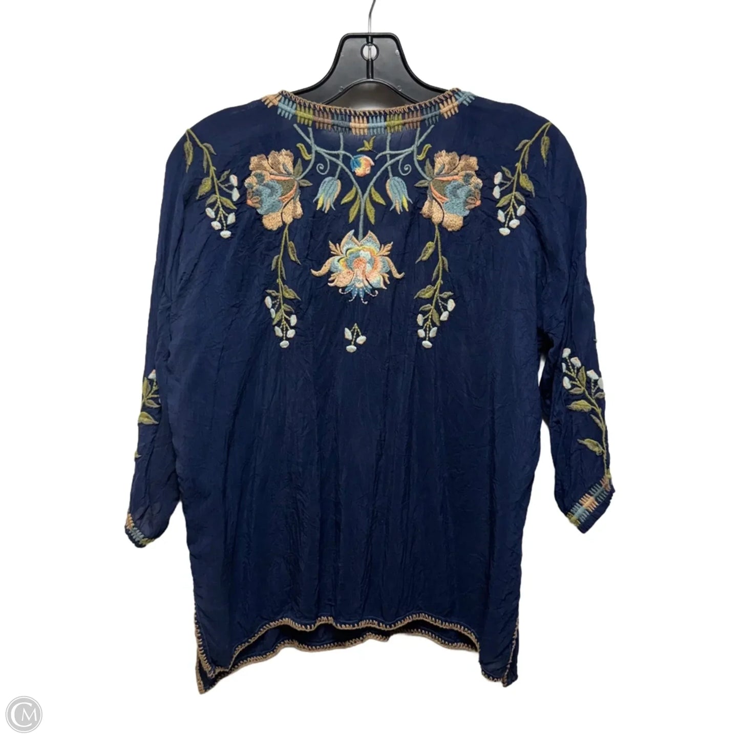 Embroidered Top 3/4 Sleeve By Johnny Was In Navy, Size: Xs