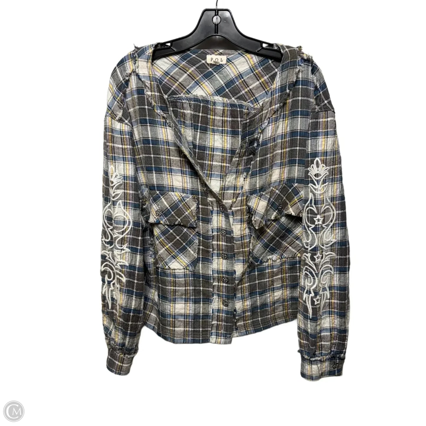 Top Long Sleeve By Pol In Plaid Pattern, Size: S