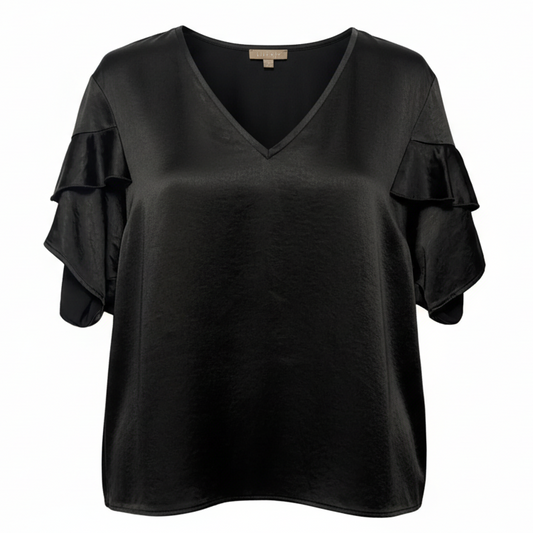 Blouse Short Sleeve By Lilla P In Black, Size: M