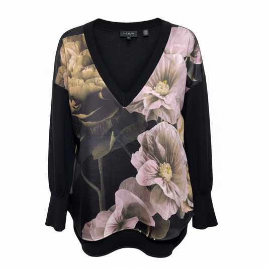 Hanaly High-Low Sweater By Ted Baker In Floral Print, Size: M