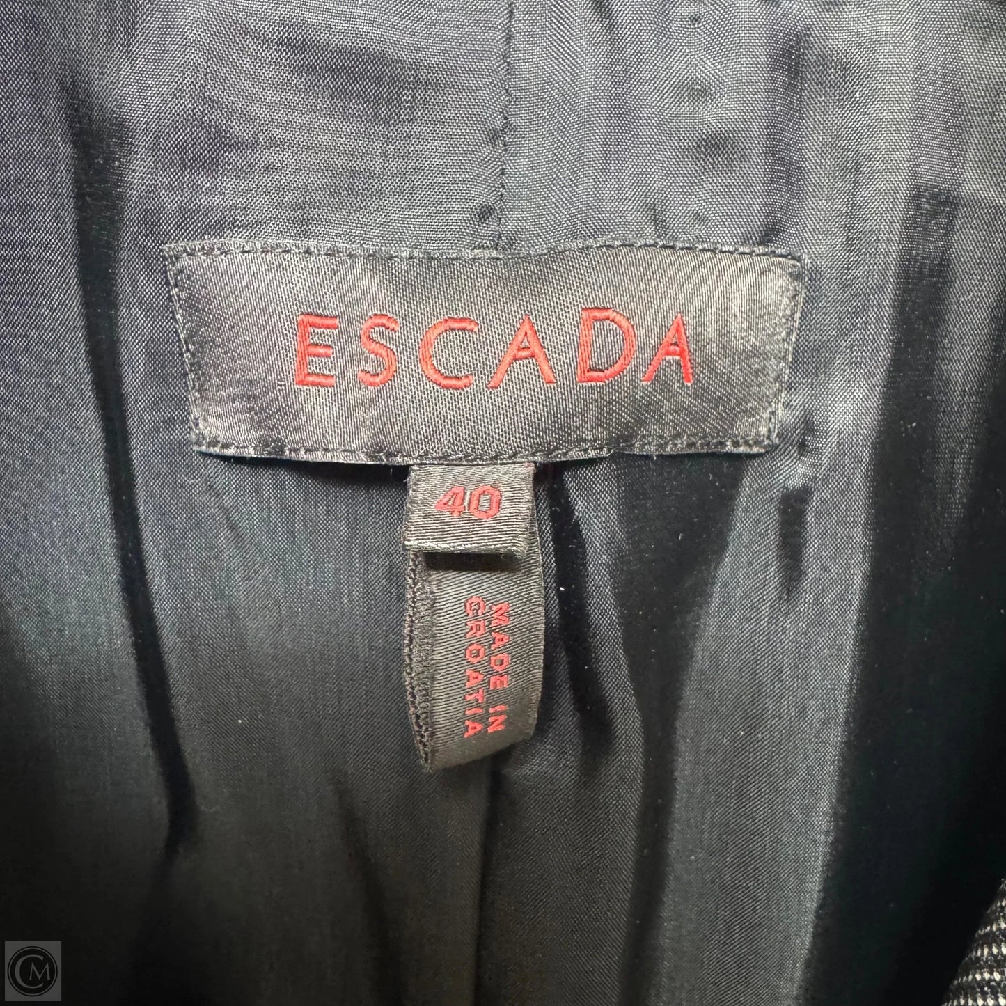 Wool Silk Blend Single Breasted 2 Button Tailored Blazer Designer By Escada In Black & White, Size: M