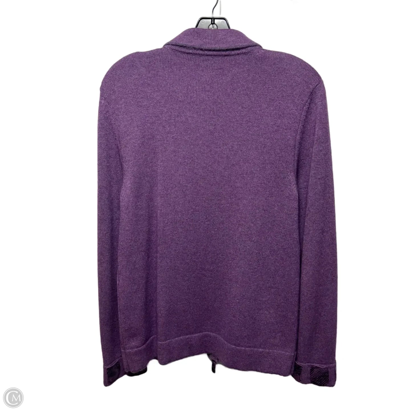 Cashmere Blend Zip Front Cardigan Sweater With Snakeskin Embellishment Designer By Escada In Purple, Size: L (42 EU)