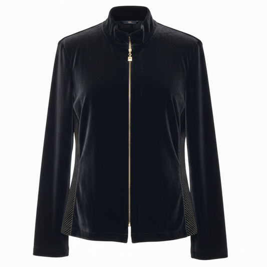Velvet Track Jacket Luxury Designer By St John Sport In Black & Gold, Size: M