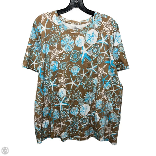 Top Short Sleeve By Kim Rogers In Tan Watercolor Shell, Size: 2x